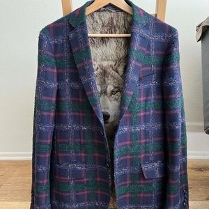 Etro Lana Wool Blazer Jacket with wolf picture inside 46 size NEW without tags